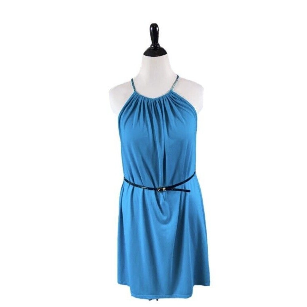Summer Dress Round Neck Sleeveless Turquoise Large